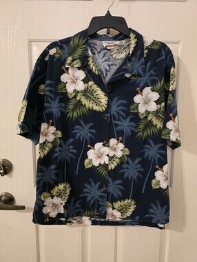 Pacific Legend Women's Cotton Hawaiian Shirt in Black and Cream - XL